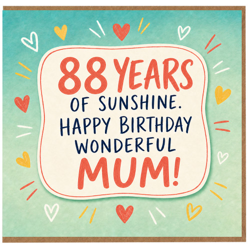 88th Birthday Card for Mum, 88 Years of Sunshine Happy Birthday Wonderful Mum