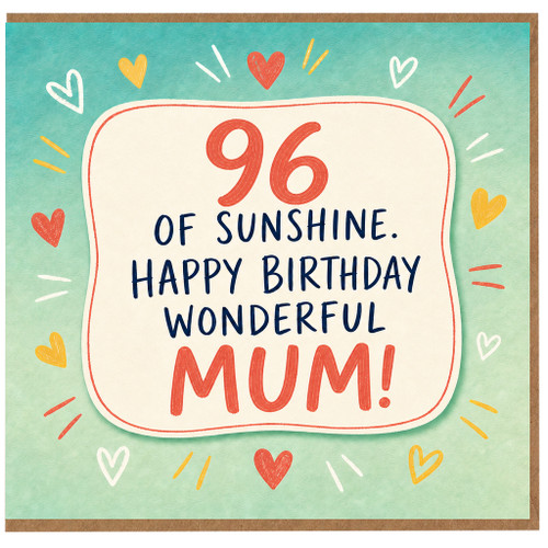 96th Birthday Card for Mum, Wonderful Mum Birthday Card
