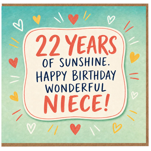 22nd Birthday Card for Niece, 22 Years of Sunshine Happy Birthday Wonderful Niece