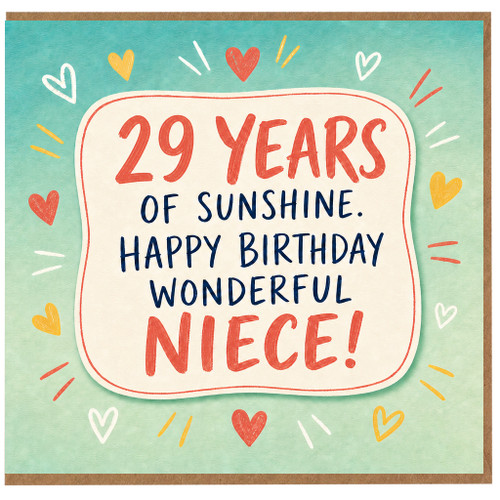 29th Birthday Niece Card, 29 Years of Sunshine Happy Birthday Wonderful Niece
