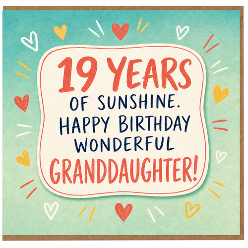 19th Birthday Card for Granddaughter, 19 Years of Sunshine Happy Birthday Wonderful Granddaughter