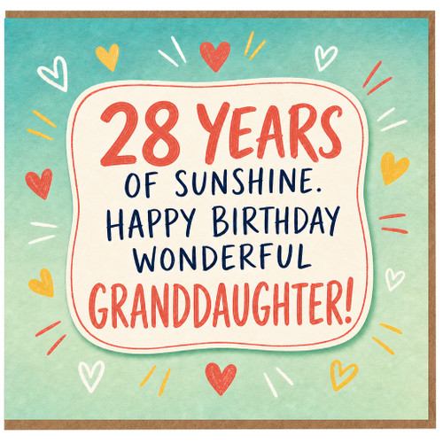 28th Birthday Card for Granddaughter, Happy Birthday 28 Years of Sunshine Card