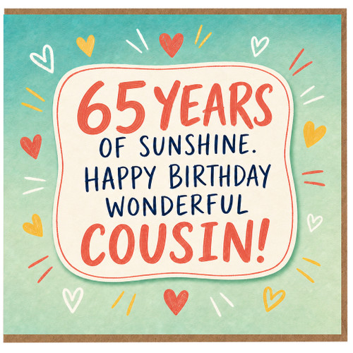 65th Birthday Card for Cousin, 65 Years of Sunshine Happy Birthday Wonderful Cousin Card