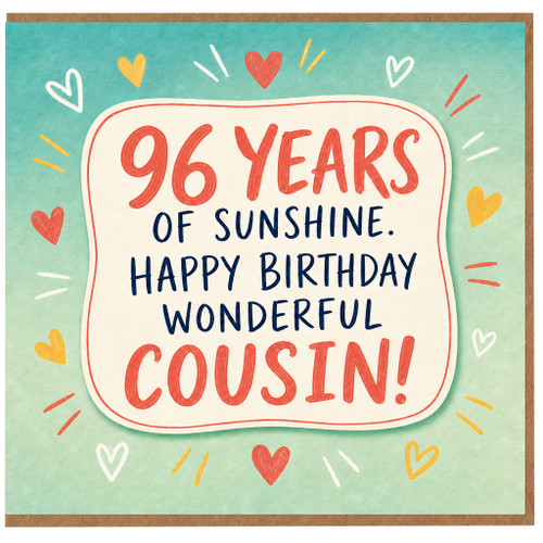 96th Birthday Card for Cousin, 96 Years of Sunshine Happy Birthday Wonderful Cousin Card