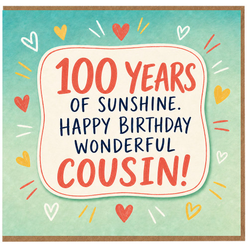 100th Birthday Cousin Card, 100 Years of Sunshine Happy Birthday Wonderful Cousin
