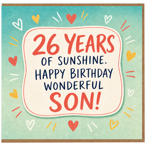 26th Birthday Card for Son, 26 Years of Sunshine Happy Birthday Wonderful Son Card
