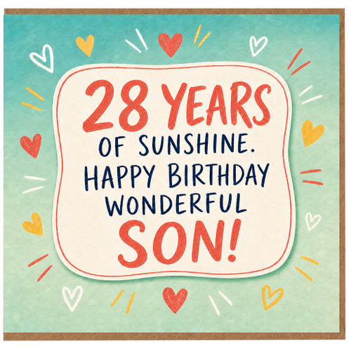 28th Birthday Card for Son, 28 Years of Sunshine Happy Birthday Wonderful Son Card