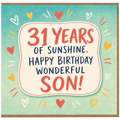 31st Birthday Son Card, 31 Years of Sunshine Happy Birthday Wonderful Son