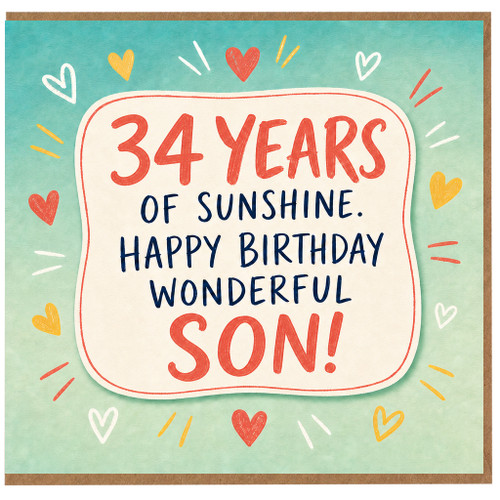 34th Birthday Card for Son, 34 Years of Sunshine Happy Birthday Wonderful Son Card