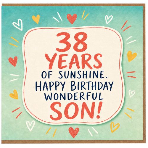 38th Birthday Card for Son, 38 Years of Sunshine Happy Birthday Wonderful Son
