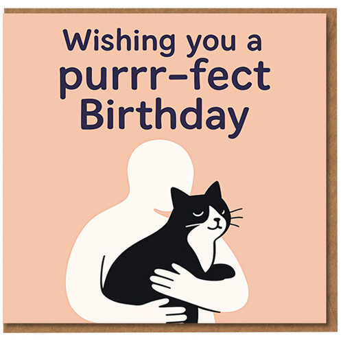 Purrr-fect Birthday Cat Card - Cute Pun Design with Person Hugging Black & White Cat - Wishing You a Purrr-fect Birthday - For Lovers, Friends, Family, Him or Her