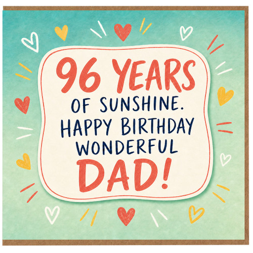 96th Birthday Card for Dad, 96 Years of Sunshine Happy Birthday Card