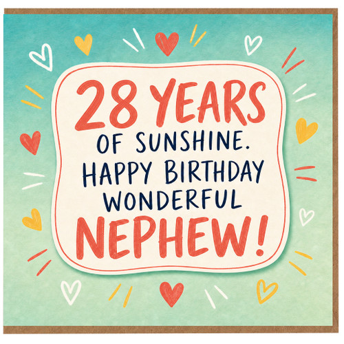 28th Birthday Card for Nephew, 28 Years of Sunshine Happy Birthday Wonderful Nephew Card