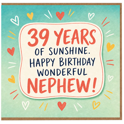 39th Birthday Card for Nephew, 39 Years of Sunshine Happy Birthday Wonderful Nephew Card