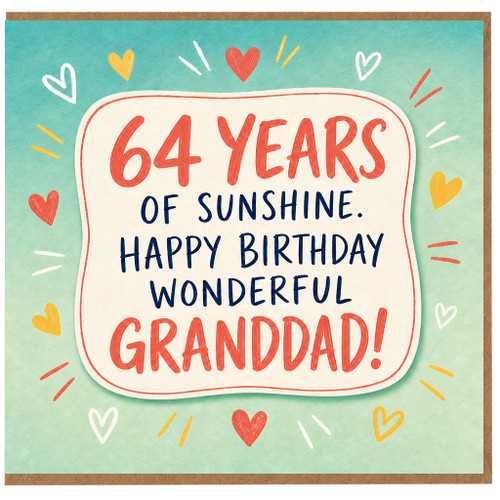 Granddad 64th Birthday Card, Wonderful Grandad 64 Years of Sunshine Happy Birthday Card