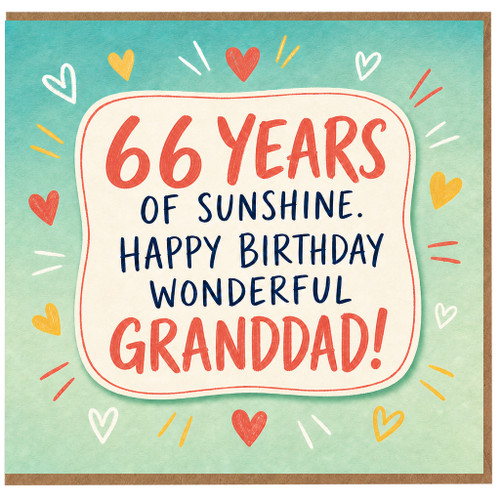 Granddad 66th Birthday Card, 66 Years of Sunshine Happy Birthday Wonderful Grandad Card
