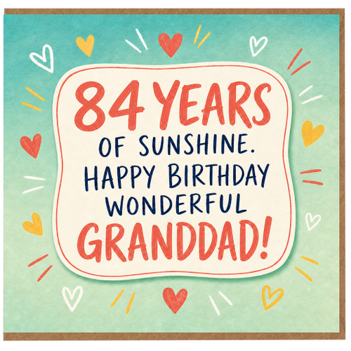 Granddad 84th Birthday Card, 84 Years of Sunshine Happy Birthday Wonderful Grandad Card