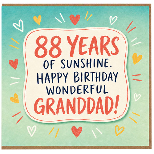 88th Birthday Card for Grandad, 88 Years of Sunshine Happy Birthday Granddad Card