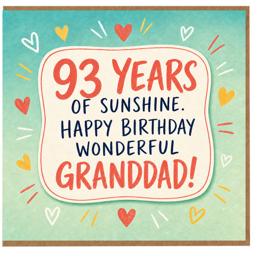 Granddad 93rd Birthday Card, 93 Years of Sunshine Happy Birthday Wonderful Grandad Card