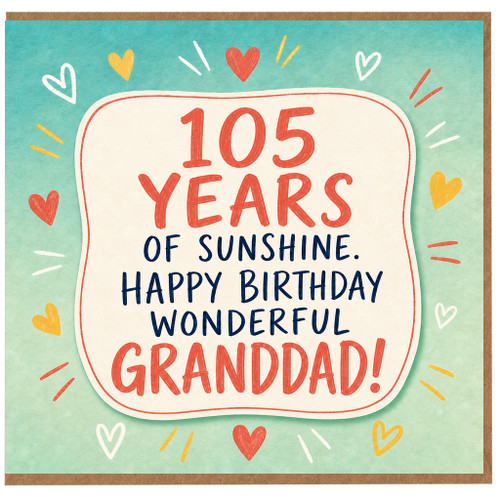 Granddad 105th Birthday Card, 105 Years of Sunshine Happy Birthday Wonderful Grandad