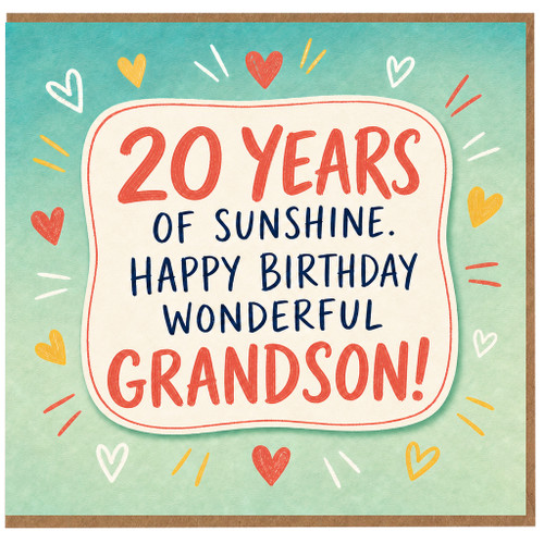 Grandson 20th Birthday Card - 20 Years of Sunshine Happy Birthday Wonderful Grandson