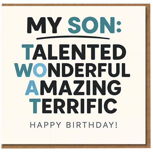 Funny Rude Son Birthday Card - My Son: Talented Wonderful Amazing Terrific - Hidden Acrostic Gag - Happy Birthday