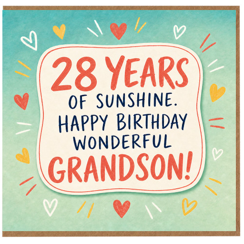 28th Birthday Card for Grandson, 28 Years of Sunshine Happy Birthday Card