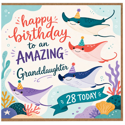28th Birthday Card for Granddaughter, Cute Underwater Manta Ray Birthday Card