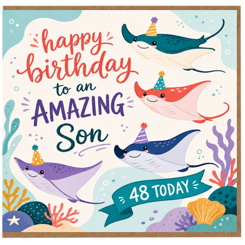 48th Birthday Card for Son, Amazing Son Birthday Card, Underwater Manta Ray Birthday Card