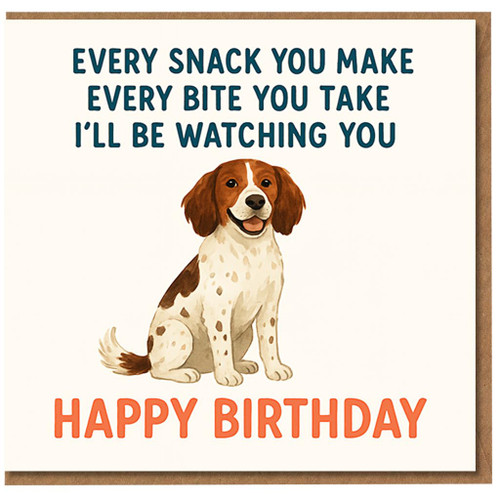 Funny Dog Birthday Card - Every Snack You Make Every Bite You Take I’ll Be Watching - Cute Spaniel Illustration - Humour Card for Dog Lovers, Friends and Family