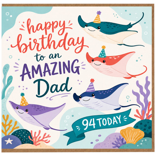 Dad 94th Birthday Card, Funny Underwater Stingray Design