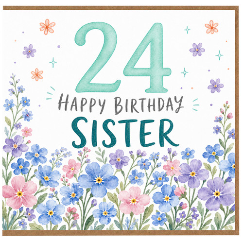 24th Birthday Sister Card, Floral Happy Birthday Card