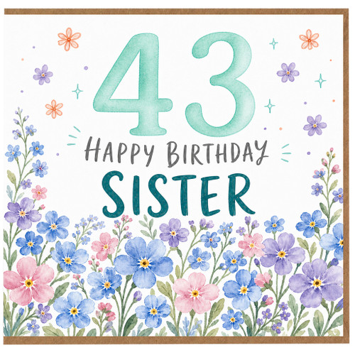 43rd Birthday Sister Card, Floral Happy Birthday Card