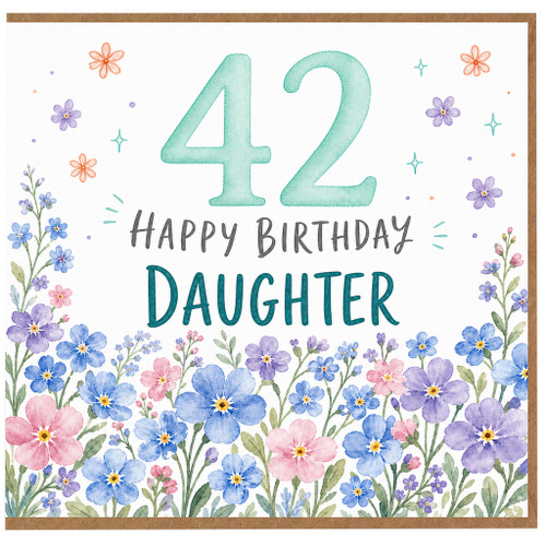 42nd Birthday Card Daughter, Floral Watercolour Happy Birthday Card