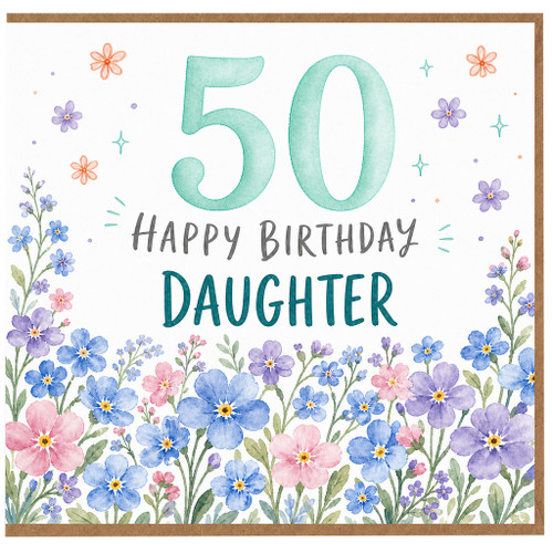 50th Birthday Daughter Card, Floral Happy Birthday Card for Daughter
