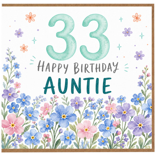 33rd Birthday Card for Auntie, Floral Happy Birthday Auntie Card