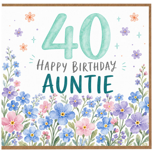 40th Birthday Auntie Card, Floral Happy Birthday Card