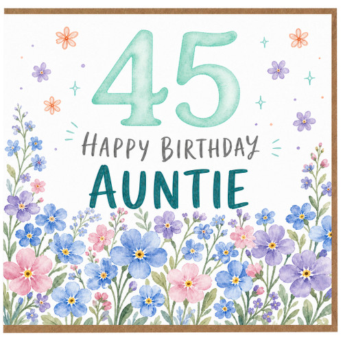 45th Birthday Card for Auntie, Floral Happy Birthday Card
