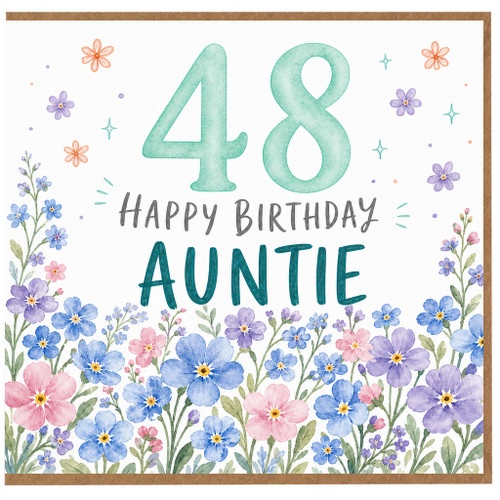 48th Birthday Auntie Card, Floral Happy Birthday Card