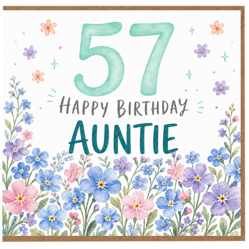57th Birthday Card for Auntie, Happy Birthday Floral Card