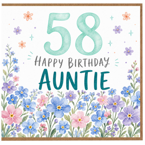 58th Birthday Auntie Card, Happy Birthday Floral Card