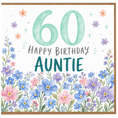 60th Birthday Auntie Card, Floral Happy Birthday Card
