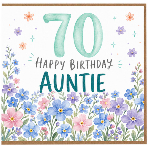 70th Birthday Card for Auntie, Happy Birthday Floral Card