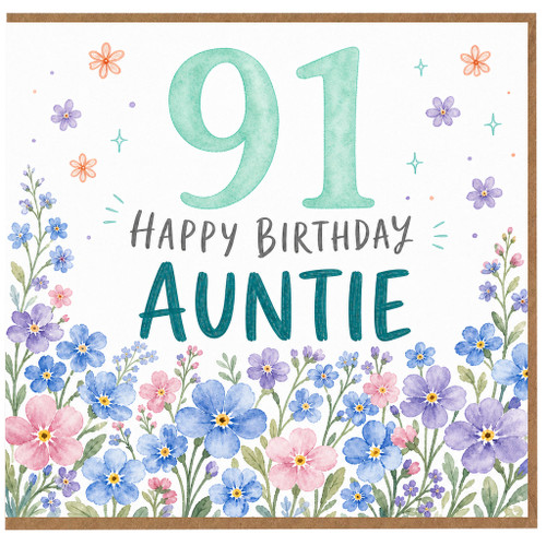 91st Birthday Auntie Card, Floral Happy Birthday Card for Auntie