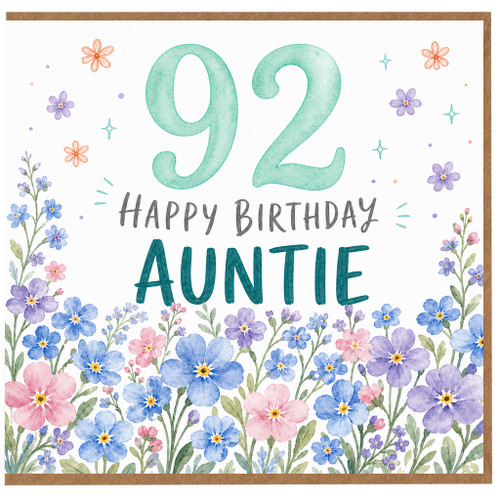92nd Birthday Card for Auntie, Happy Birthday Floral Card
