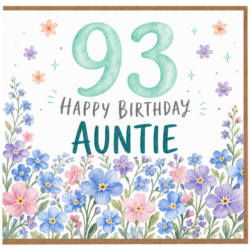 93rd Birthday Card for Auntie, Floral Happy Birthday Card