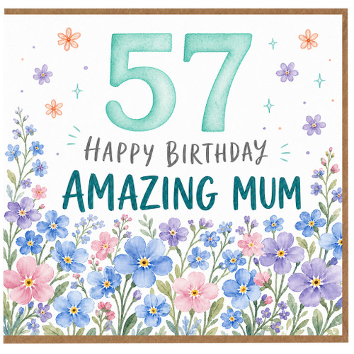 57th Birthday Card for Amazing Mum, Happy Birthday Floral Card