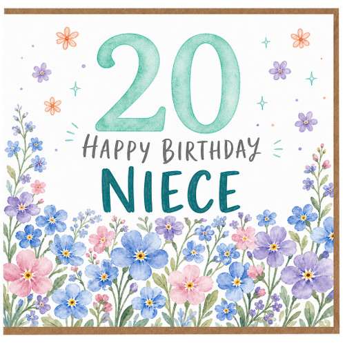 20th Birthday Niece Card, Happy Birthday Niece Floral Card