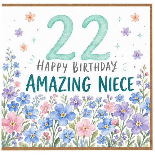 22nd Birthday Card for Niece, Amazing Niece Happy Birthday Floral Card