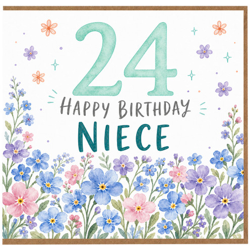 24th Birthday Card for Niece, Happy Birthday Floral Card